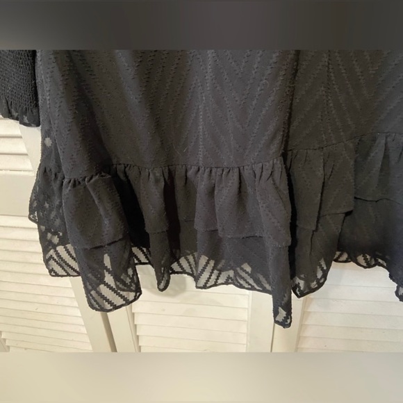 NWT Walter Baker Nessy Dress Chevron Ruffle Mock Neck in Black size Medium - Picture 6 of 10